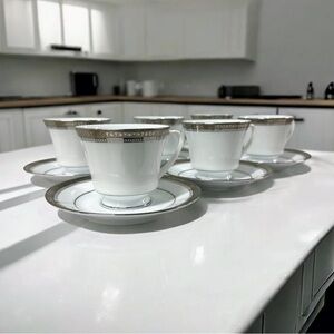 Noritake Manor Platinum 4297 Cups & Saucers Set of 6 Fine China Japan Vintage